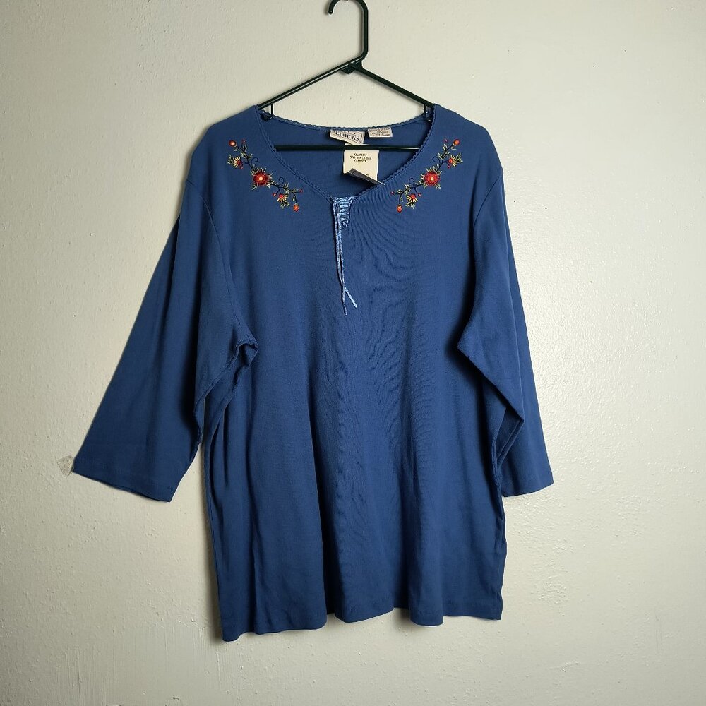 Basic Editions Vintage Y2K Plus Size Tunic 2X  3/4 Sleeve Decorative V-Neck…